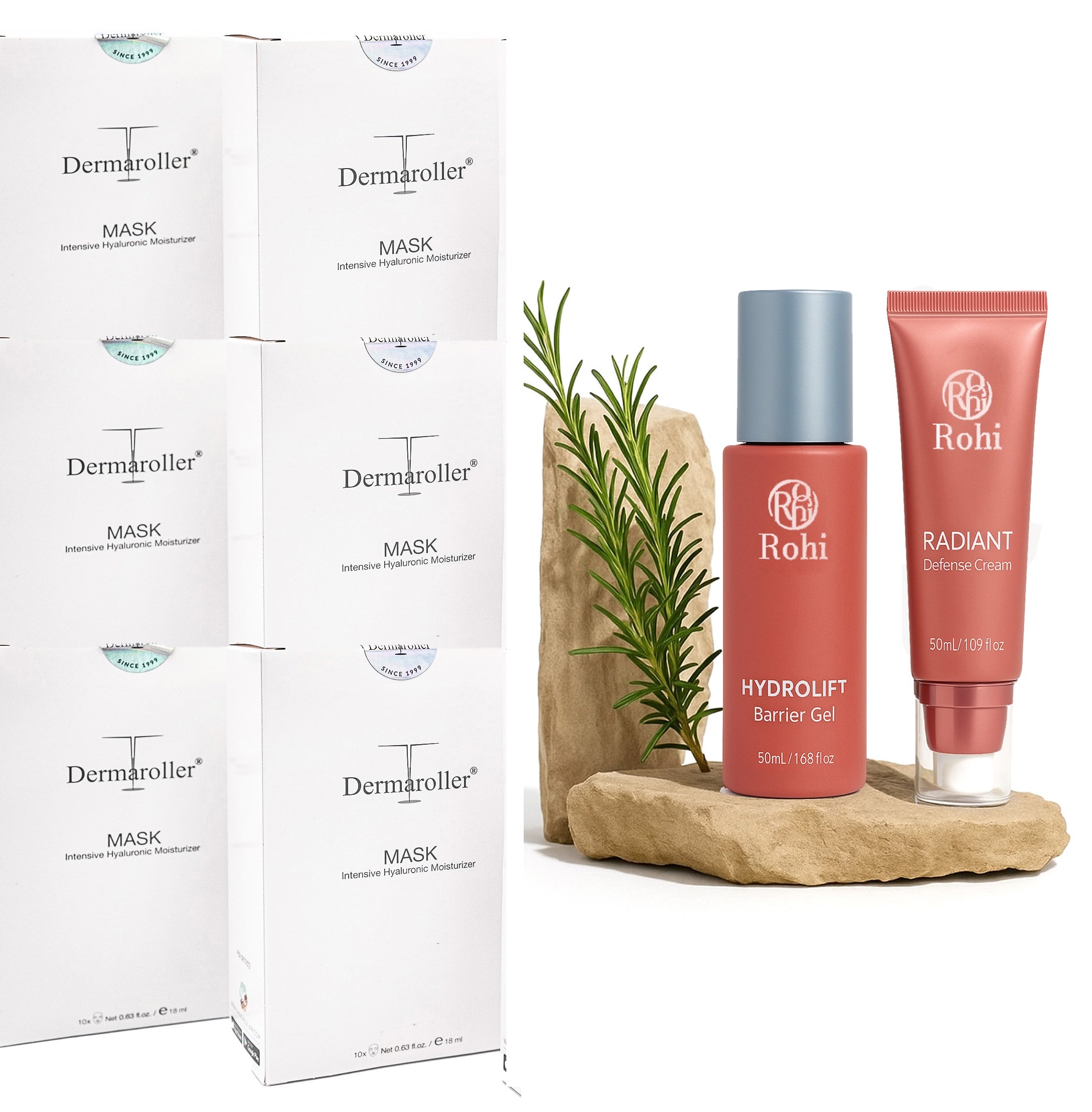 Korean Skincare 3-Piece Set (Rohi 3D Time Lifting Gel + Water Gel Renewing Primer + Volique Morning Glow Repair Sunscreen 1 Box)