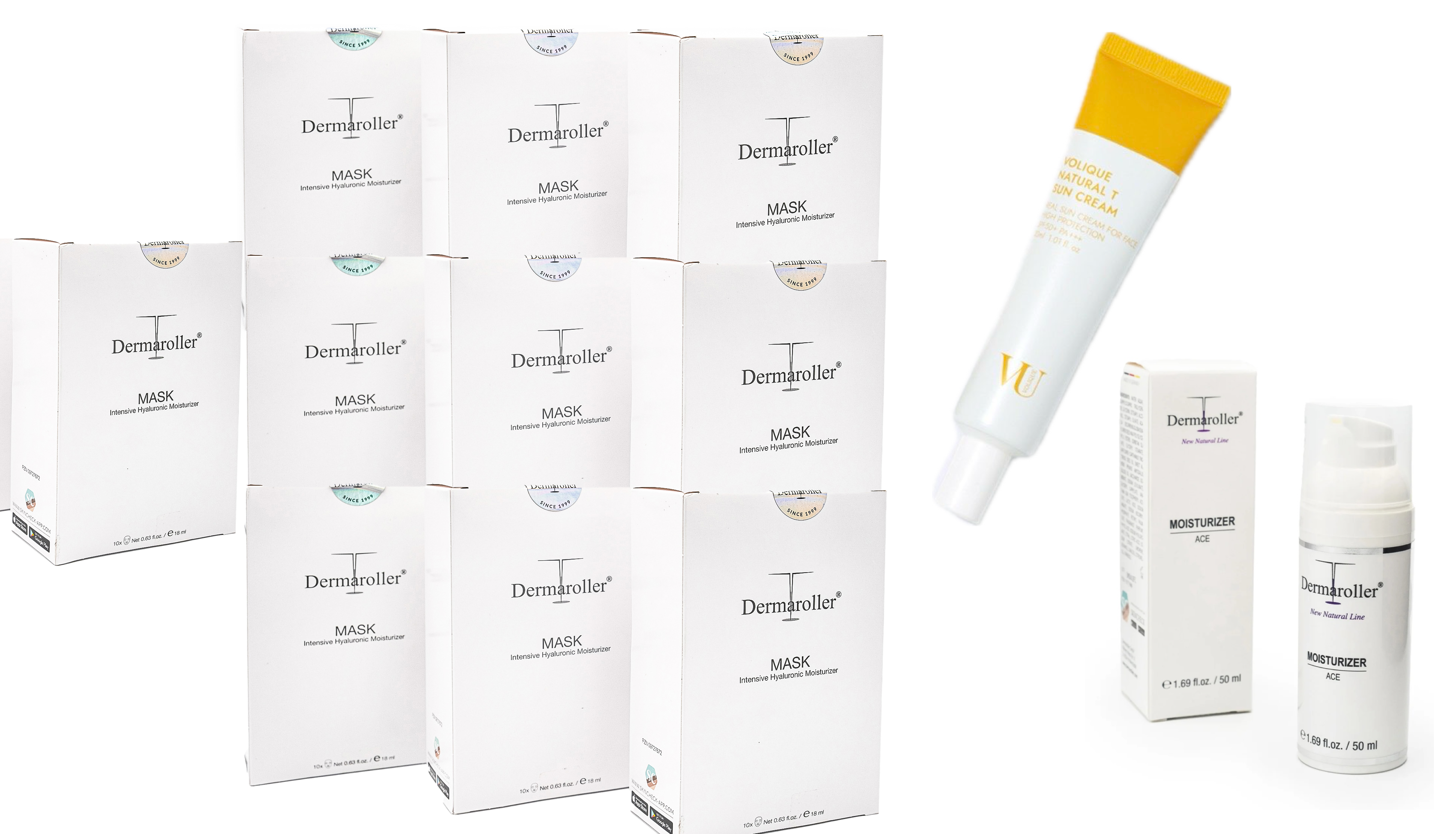 Dermaroller玻尿酸補水保濕修護急救面膜八盒(10片*8盒)送韓國Volique晨光修護防曬霜和德國Dermaroller ACE玻尿酸保濕精華提亮修護面霜。限量贈品,送完為止。