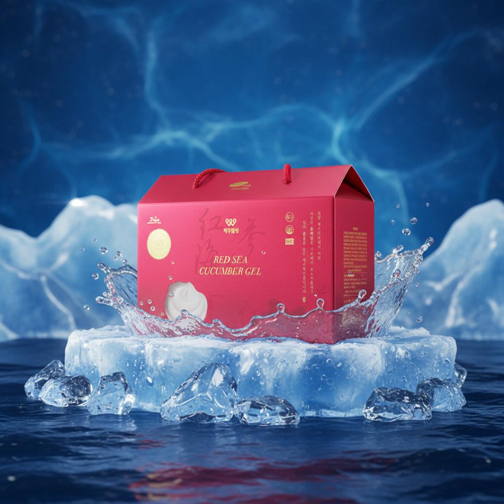 "Normal shipping to China, pre-orders available in the US and Canada with shipping in early December, and a free pack of Alishan Oolong tea for Hong Kong customers." JEJUWELLING Jeju Island Red Sea Cucumber Restorative Drink (60 pieces)