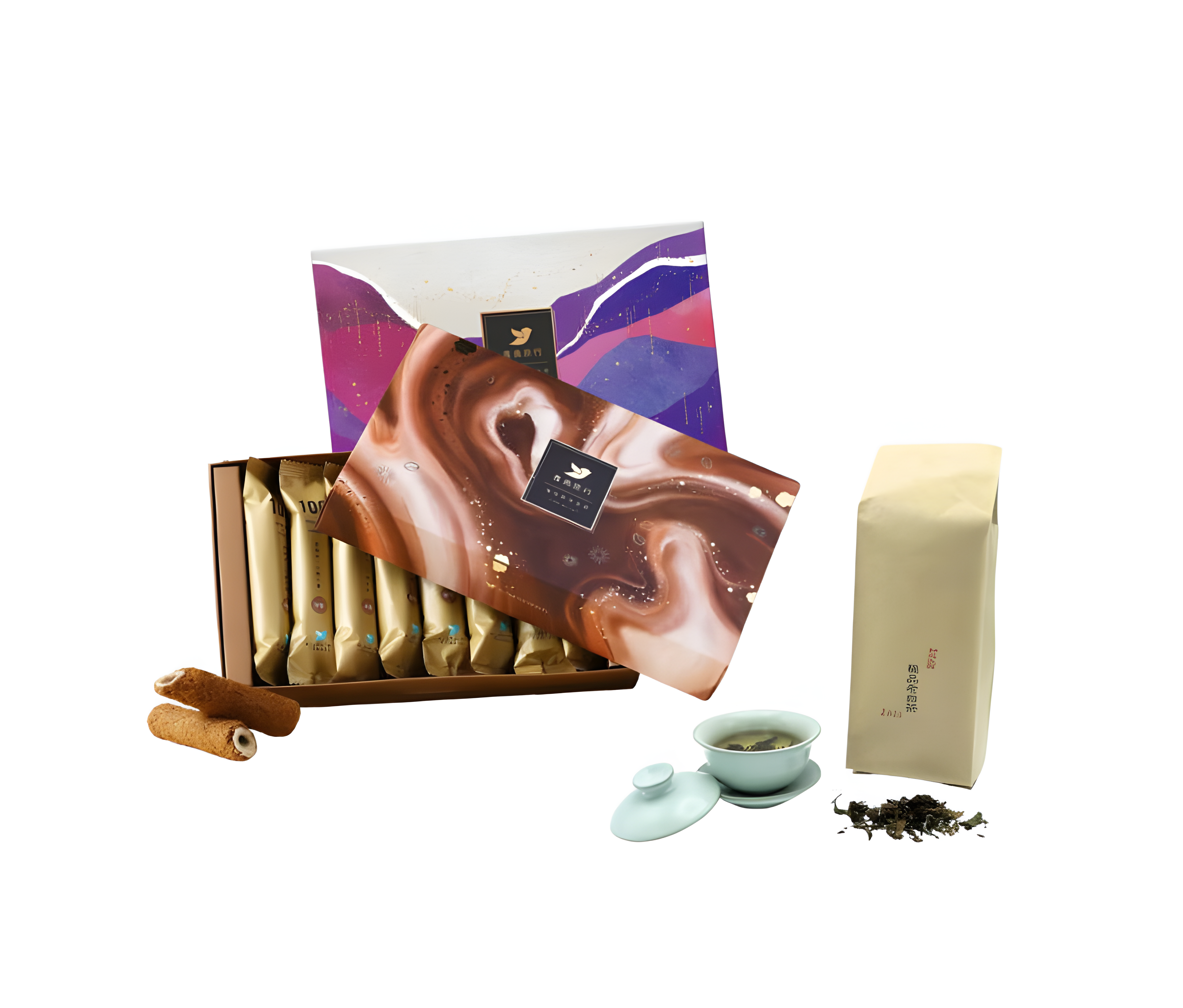 極品下午茶組合：老白茶一袋+兩盒蛋捲（青茶蛋捲一盒+咖啡歐蕾蛋捲一盒)