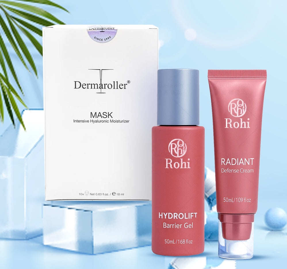 夏日修復：Dermaroller玻尿酸補水保濕修護急救面膜+Rohi 3D時光提拉凝膠+Rohi水凝煥膚隔離霜